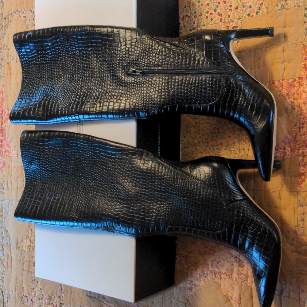 Nine West tall leather snakes in knee-high heel boot